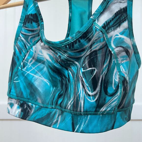 Calvin Klein Teal & White Abstract Print Racerback Sports Bra Activewear Workout - Picture 4 of 9